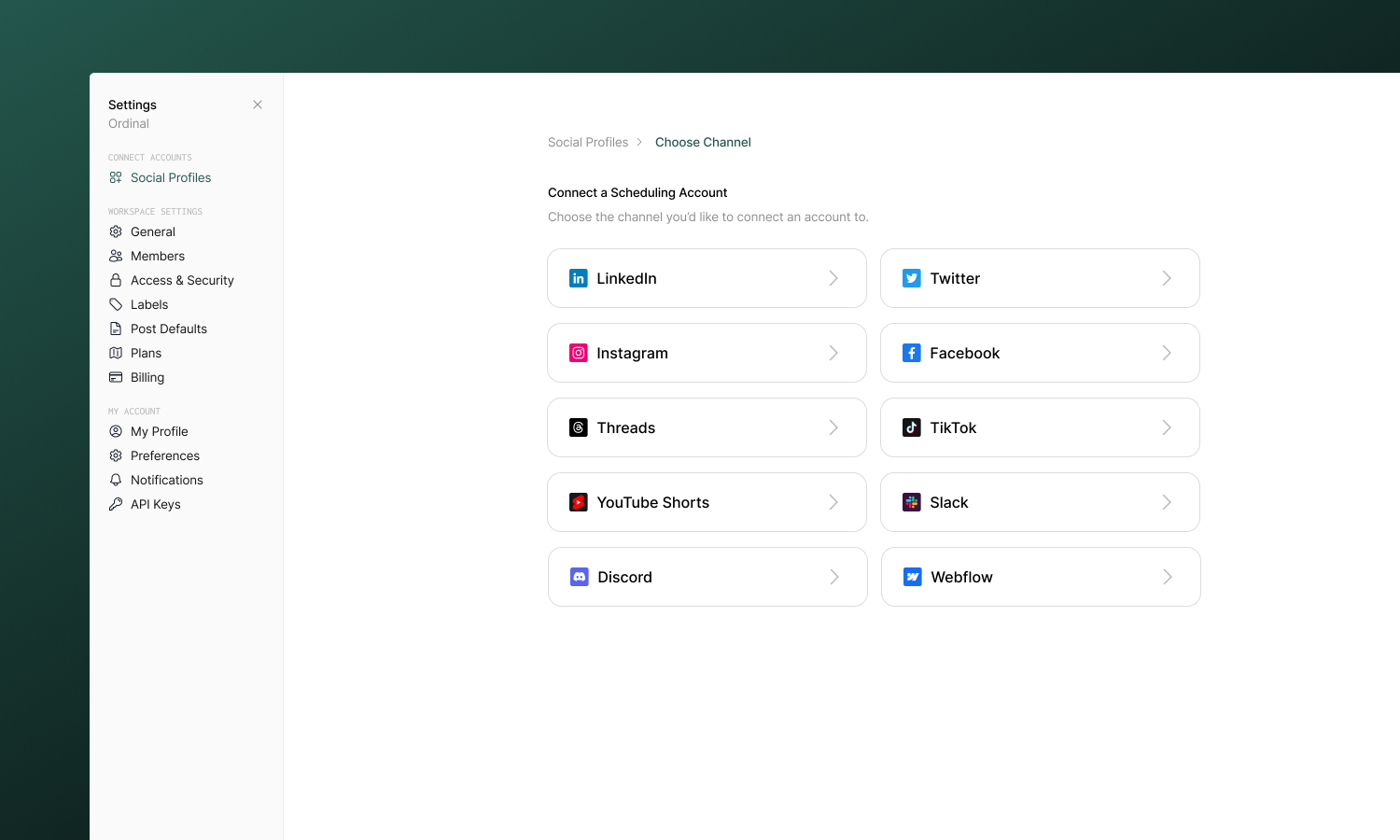 Setting Social Profiles