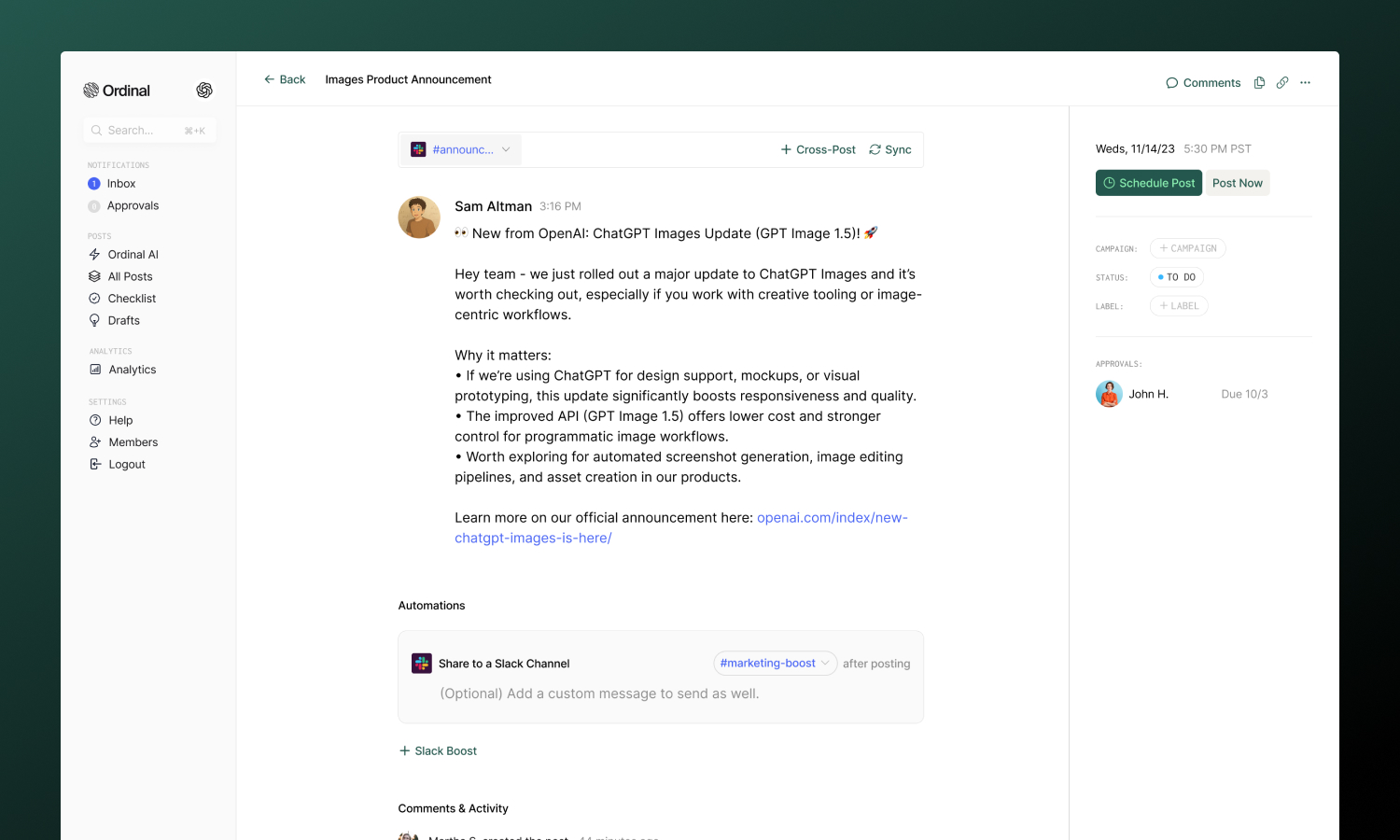 Slack Announcement